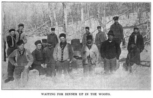 Lumber Workers, Waiting for Dinner Up In The Woods, ISR Jan 1916.png