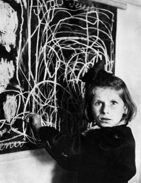 A girl who grew up in a concentration camp draws a picture of home while living in a residence for disturbed children, 1948 2.jpg