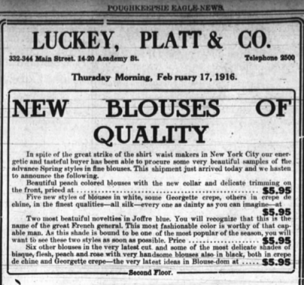 Scab blouses for sale, in Poughkeepsie, Feb 17, 1916.png