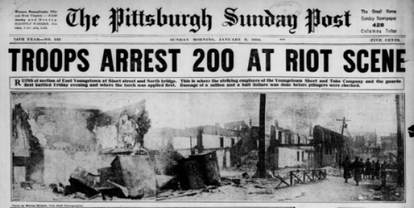 Youngstown Steel Strike, Massacre, Ptt Sun Post, Jan 9, 1916.png