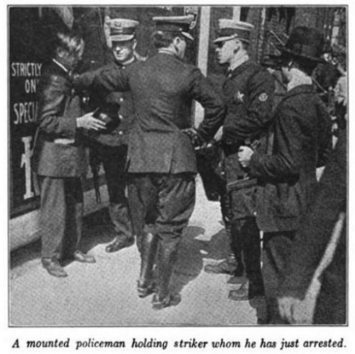 Chicago Garment Workers Strike of 1915, Police hold striker, Harpers Wkly, Dec 11.png