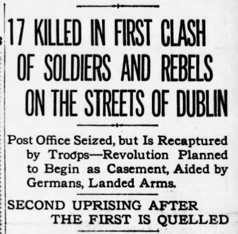 Easter Rising Dublin, 17 Killed, NY Evening World, Apr 25, 1916.png