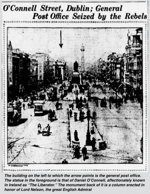 Easter Rising Dublin, Post Office Seized w: text, NY Evening World, Apr 25, 1916.png