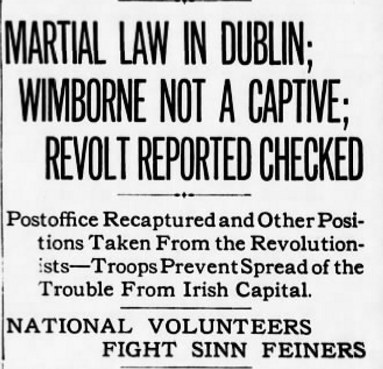Easter Rising of 1916, Martial Law, NY Evening World, Apr 26, 1916.png