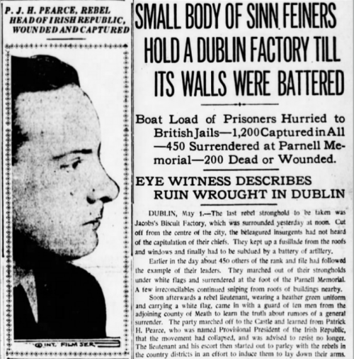 Irish Rebels, Pearce & 1200 Captured, NY Evening World, May 1, 1916.png