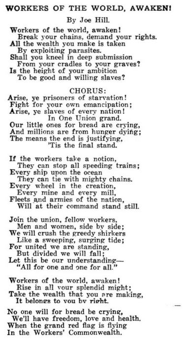 Joe Hill Memorial Edition, LRSB, Workers of the World Awaken, March 1916.png
