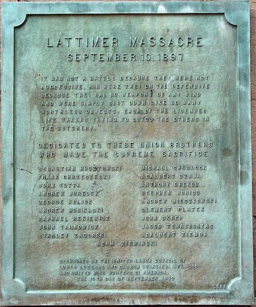 Lattimer Massacre, Sept 10, 1897, Plaque with Names.png
