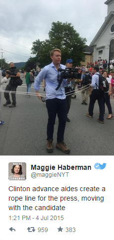 Maggie Haberman Tweet, Clinton New Hampshire Parade Rope Line, July 4, 2015, Getty Images.png