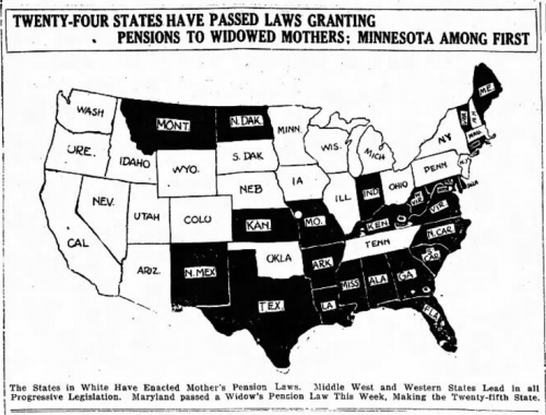 Map: Mothers' Pensions, Labor World, Apr 22, 1916.png