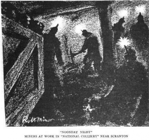 Robert Minor, Miners at Work, Near Scranton PA, ISR Apr 1916.png