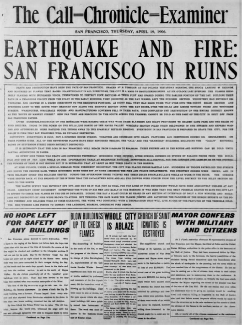San Francisco Earthquake, Call=Chronicle=Examiner, Apr 19, 1906.png