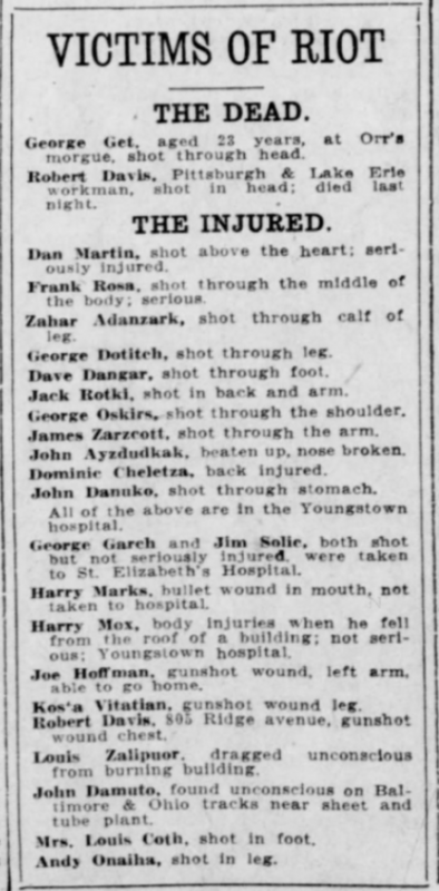 Youngstown Steel Strike, Massacre, Victims, Ptt Sun Post, Jan 9, 1916.png